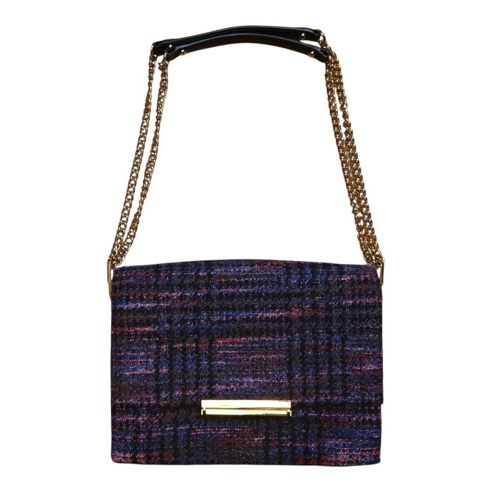 Kate Spade Emerson Place Lenia Tweed Purple Gold Hardware Shoulder Bag Crossbody